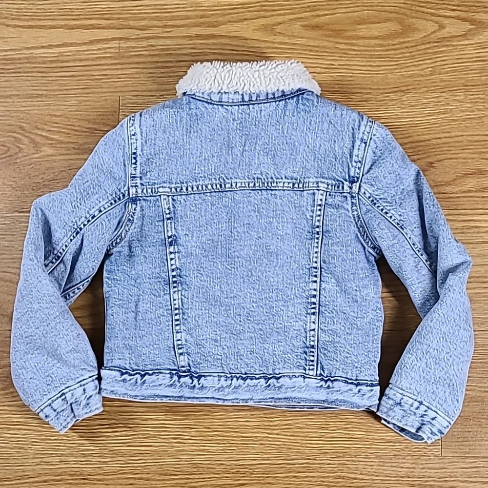 GAP VINTAGE GIRLS MEDIUM DENIM BUTON SNAP ACID LIGHT WASH TRUCKER JACKET